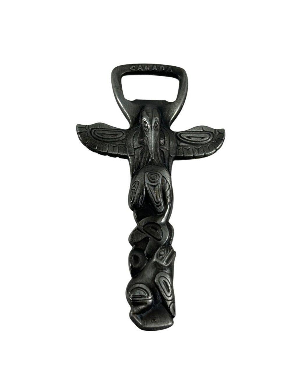 Vintage Canada Totem Pole Metal Beer Soda Bottle Opener Boma Thunderbird